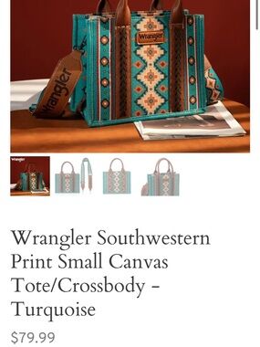 Wrangler Turquoise and Tan Southwestern Canvas Tote Bag